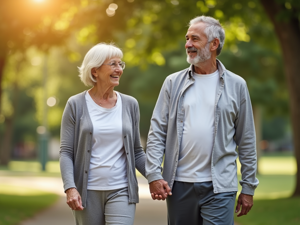 Seniors enjoying a walk in the park