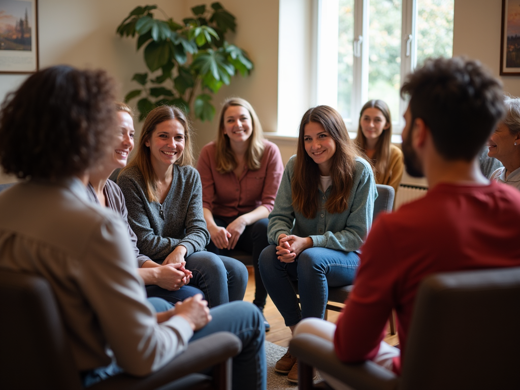 A support group meeting where people connect over shared chronic illness experiences.