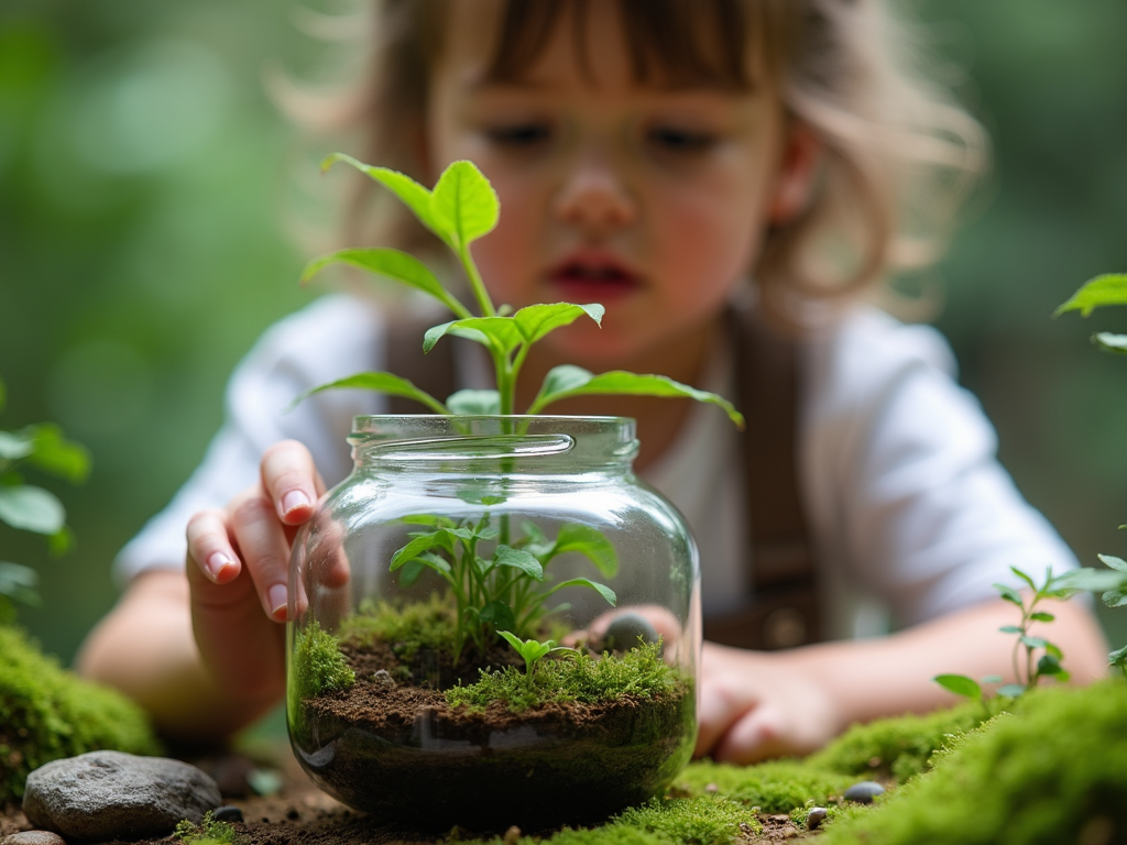 Child making terrarium