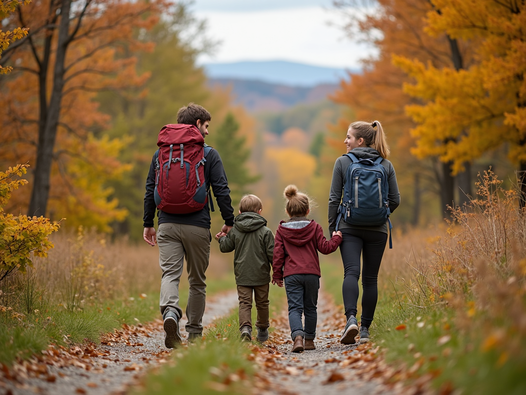 Family hiking together in autumn