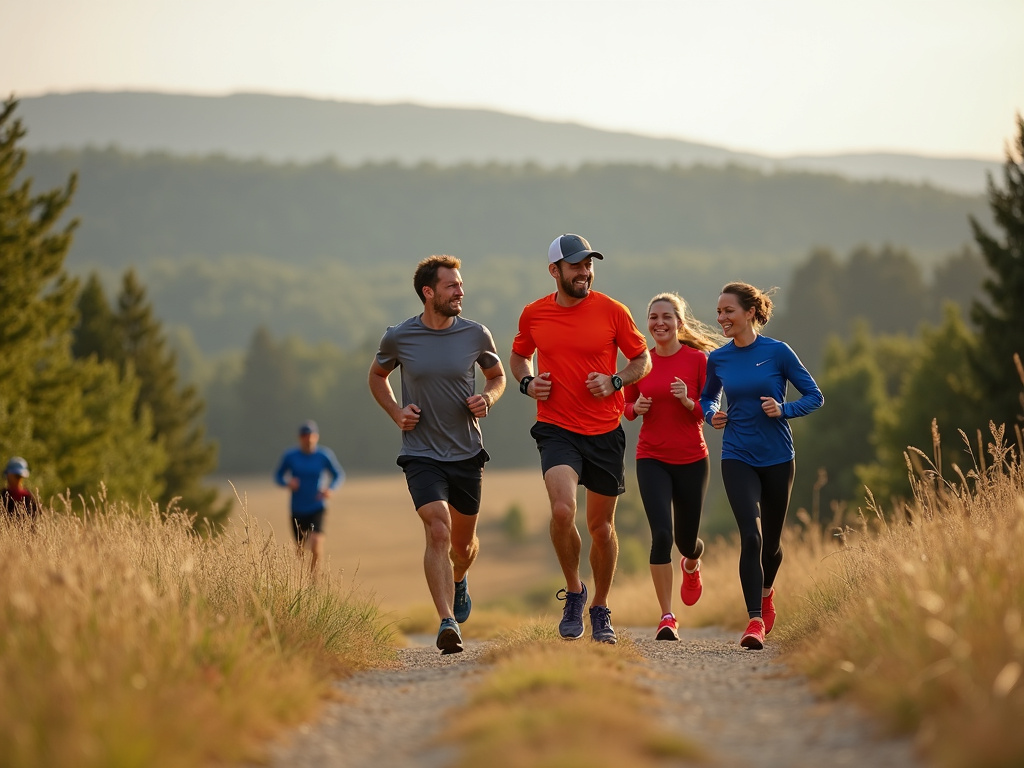 Runners on a trail, supporting each other