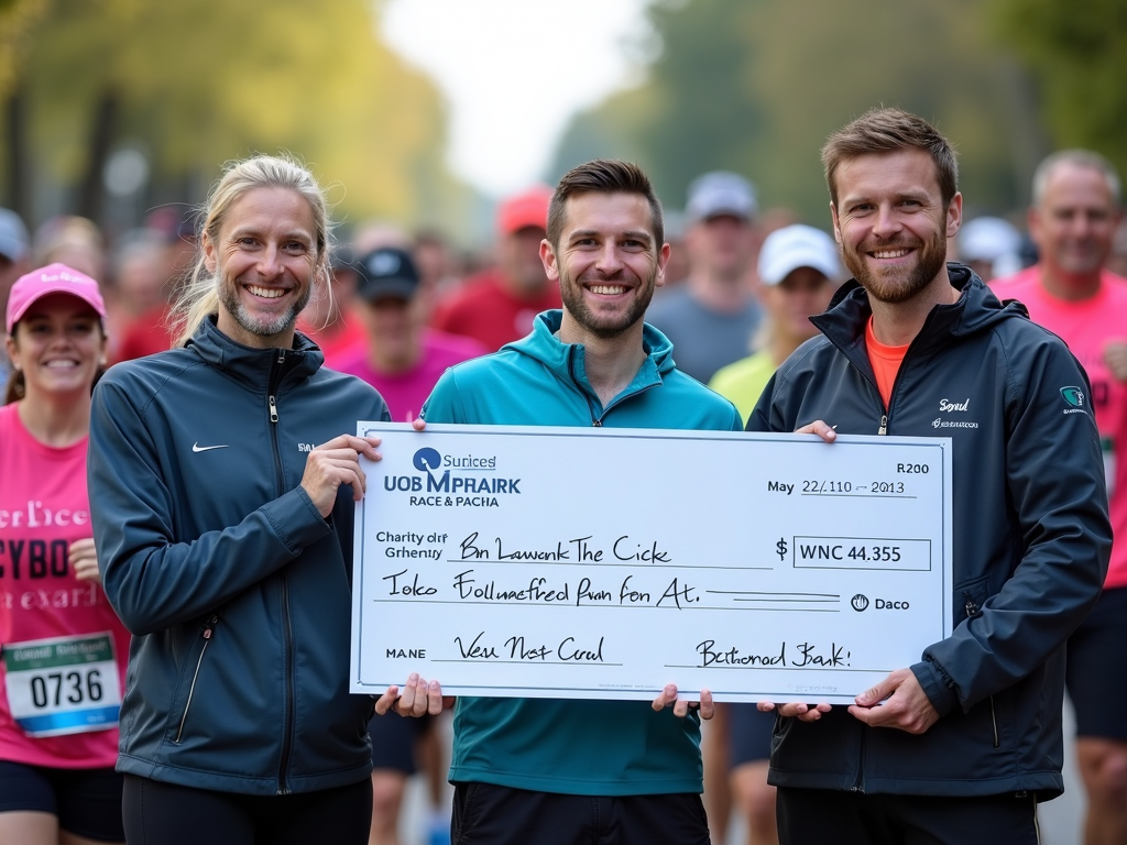 Charity run organizers presenting a check to beneficiaries