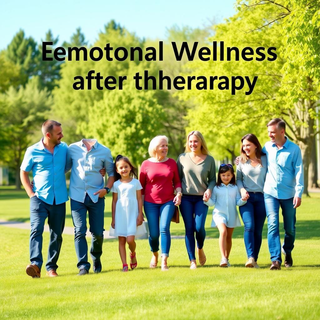 A family of five walks happily in a park, symbolizing unity and wellness.