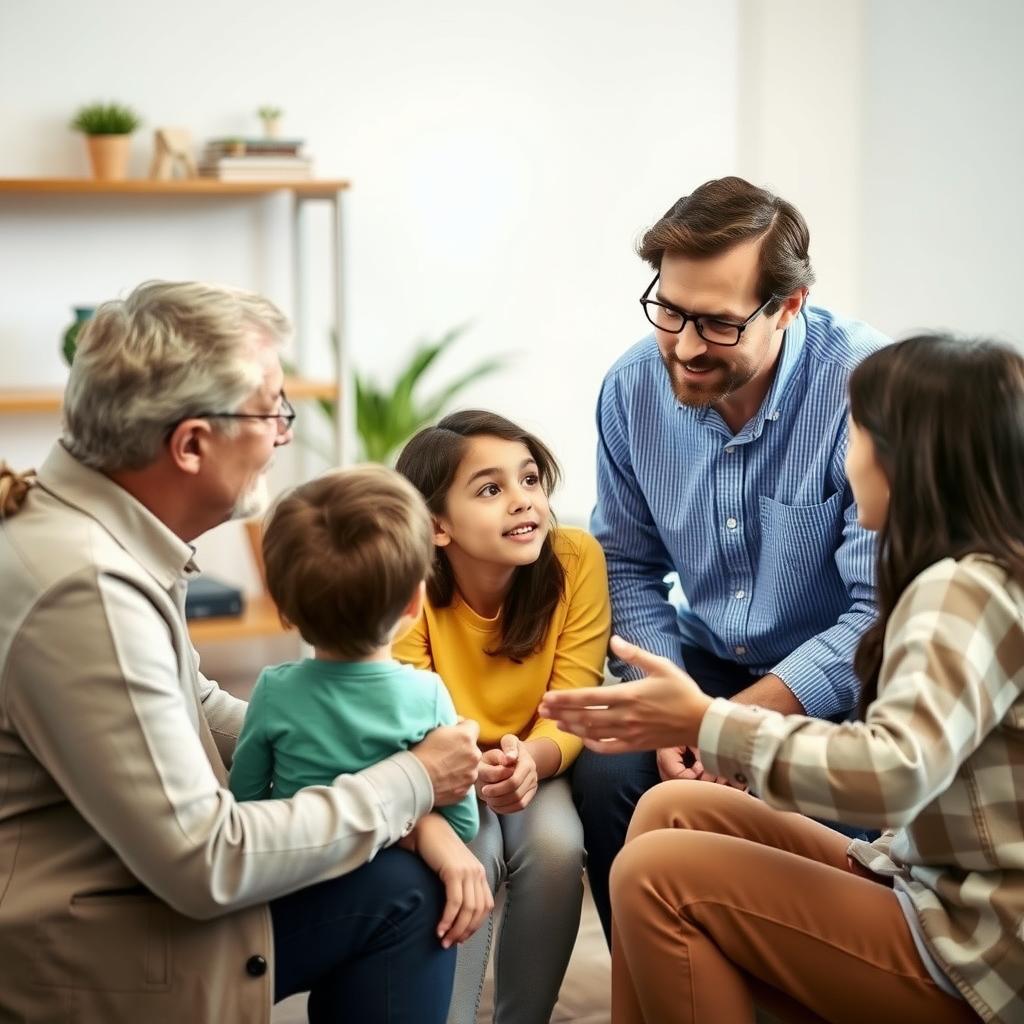 A therapist using different techniques to help a family overcome challenges.