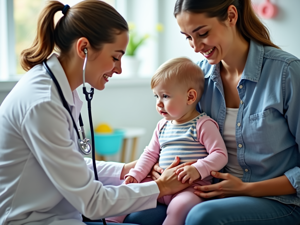 Pediatrician checking toddler for FPIES signs