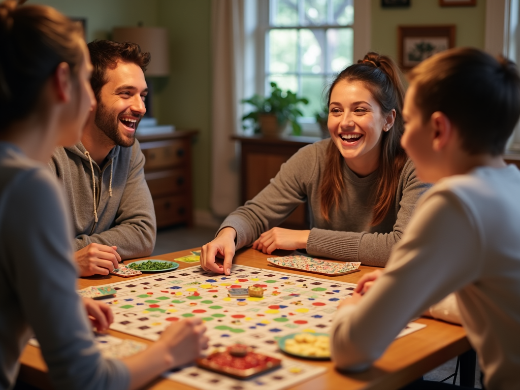 Family playing board game together