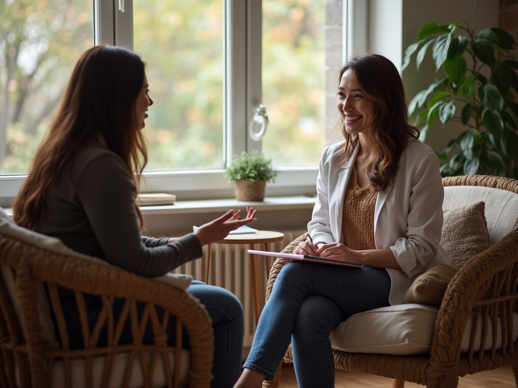 A therapy session where behavioral activation strategies are being discussed, emphasizing the role of professional support.