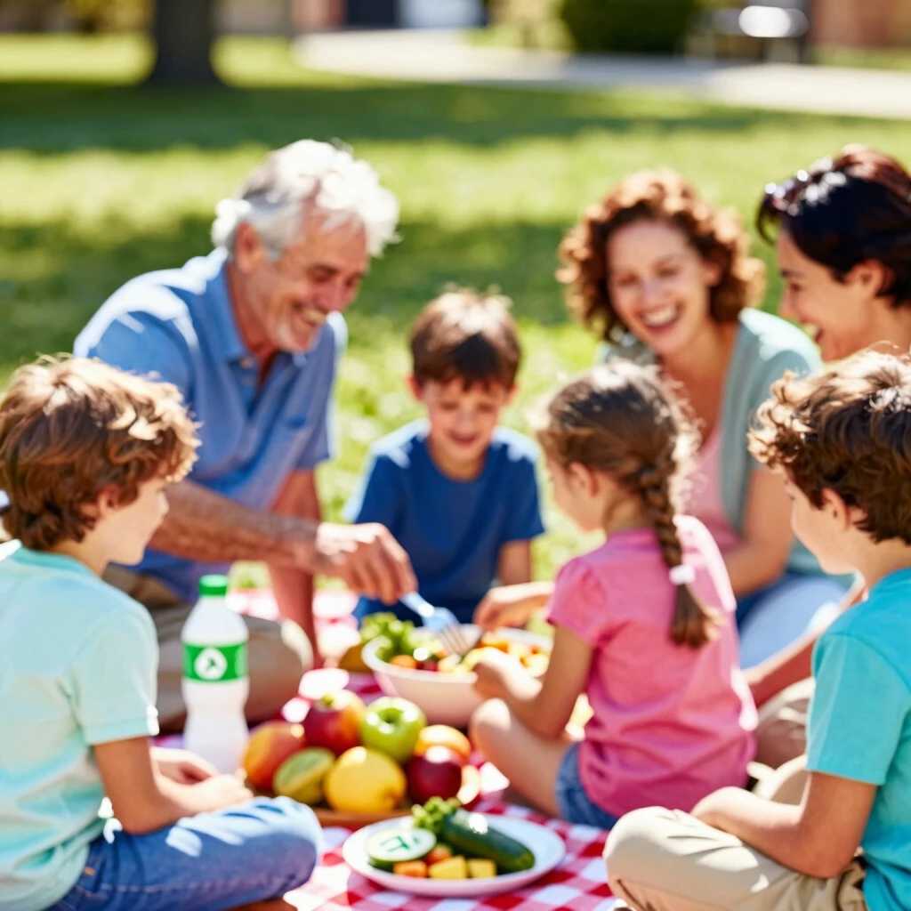 Family enjoying a safe, allergy-friendly picnic in nature