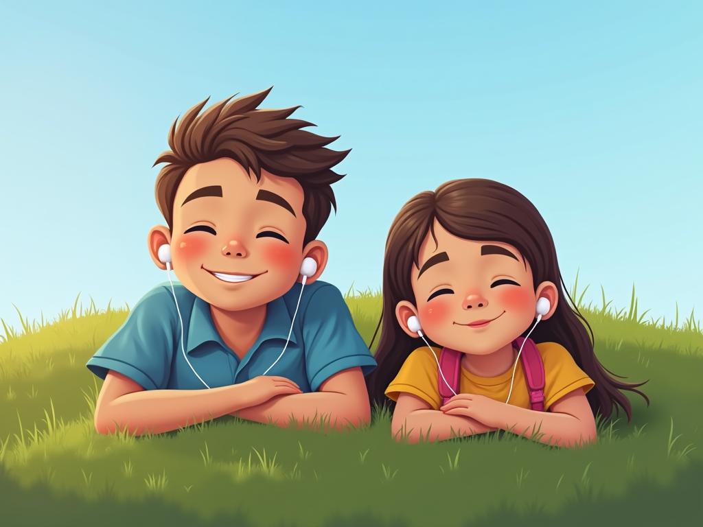 A teen and sibling meditating outdoors on a grassy hill