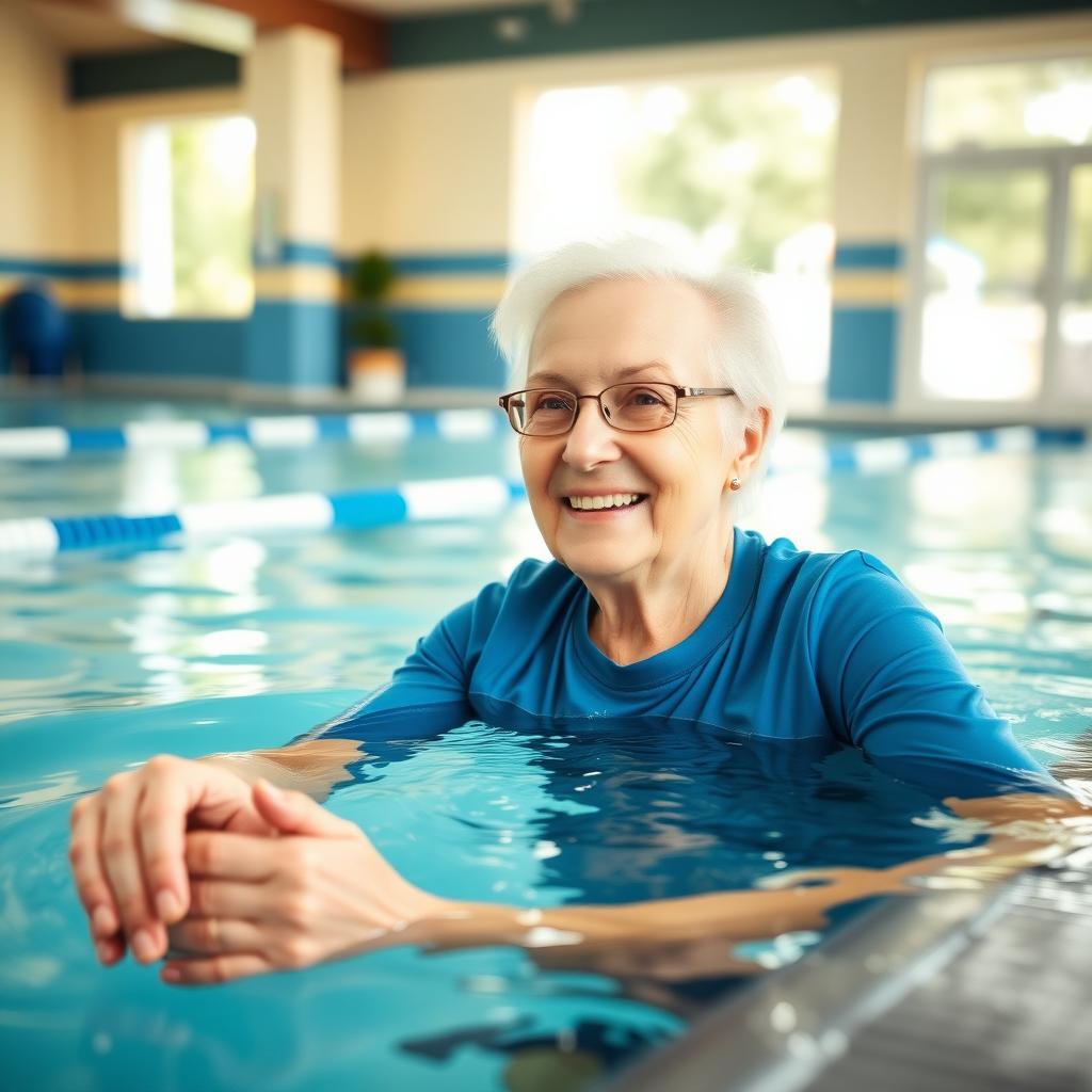Senior enjoying a low-impact water aerobics session.