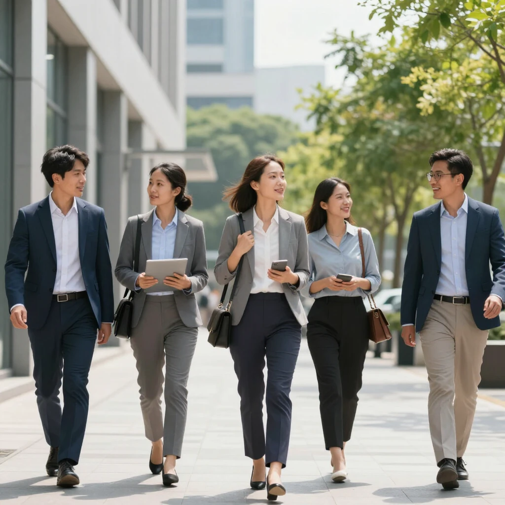 Workers on energizing walk break