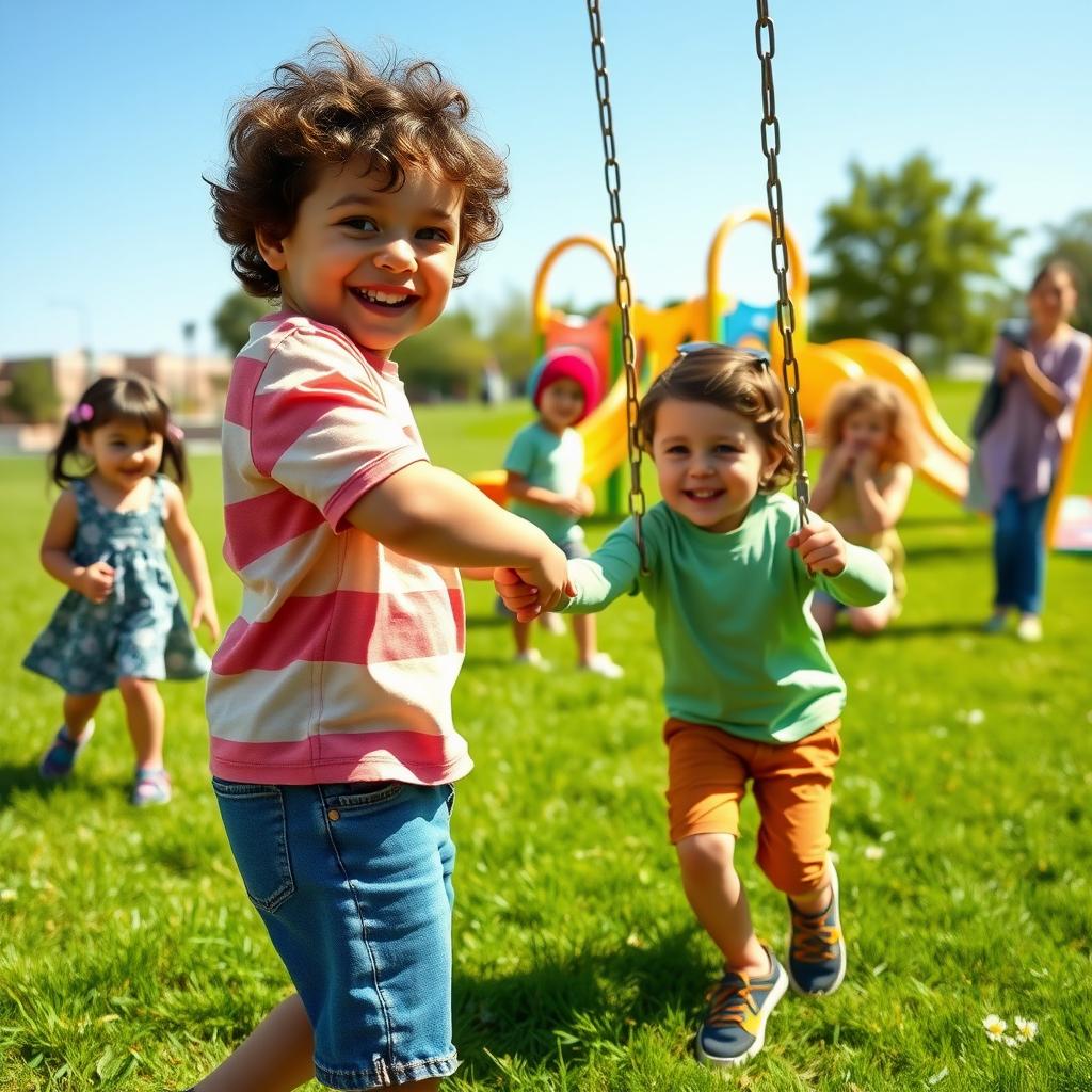 A child with autism playing joyfully with peers in a sunny park during a social activity.