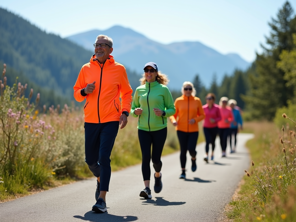 Seniors walking on a scenic trail