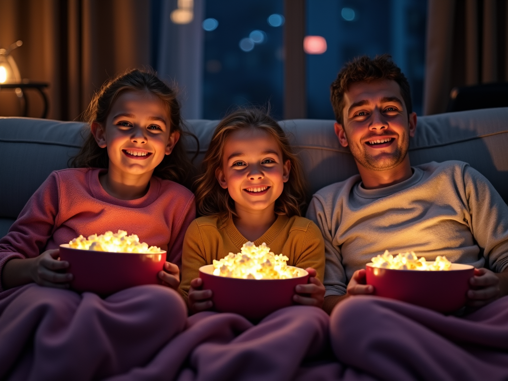 Family watching a movie together
