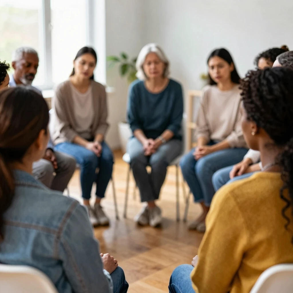 Support group for people with chronic illnesses sharing experiences