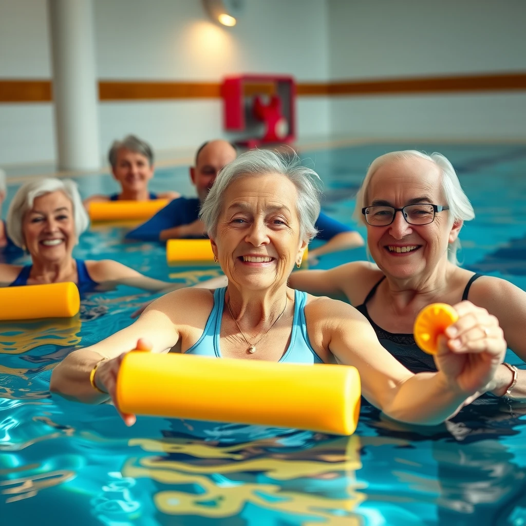 Seniors enjoying aqua therapy in a pool