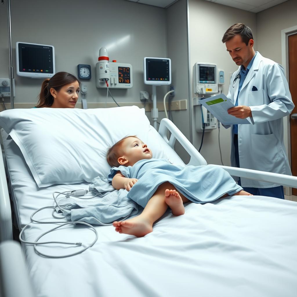 Pediatric patient with IV fluids in a hospital emergency room