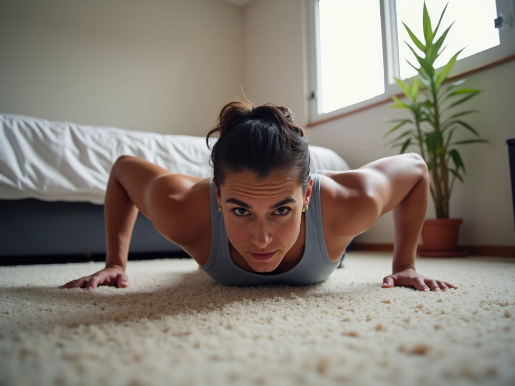 Person performing push-ups at home