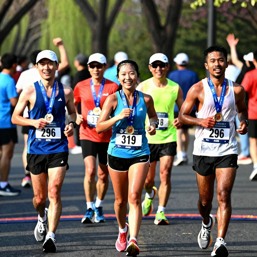 Runners finishing a 5K race with joy