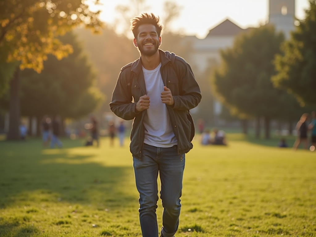 A person enjoying a walk in the park, illustrating the benefits of engaging in simple, rewarding activities.