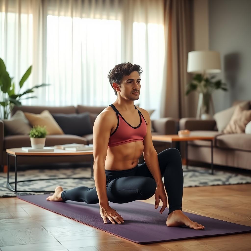 Person performing mountain climbers in a cozy living room