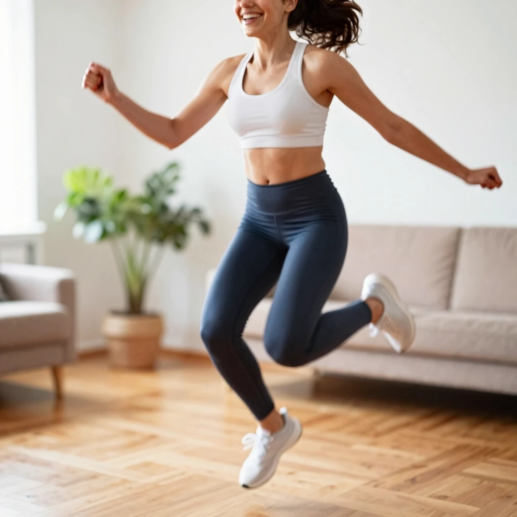 Woman doing jumping jacks for beginner cardio stamina building
