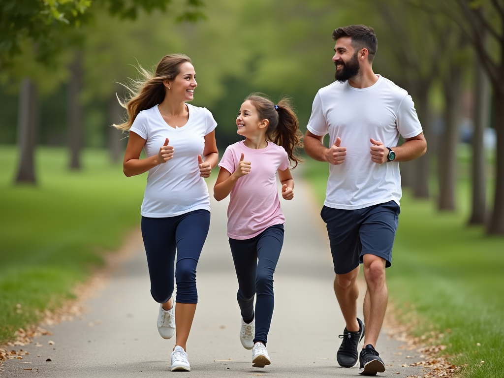 Family encouraging each other during a run