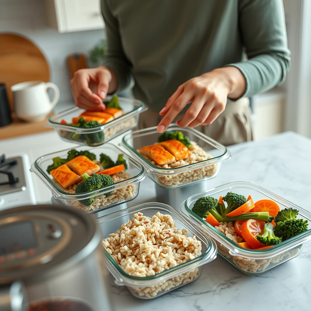 Meal prep containers with nutritious foods