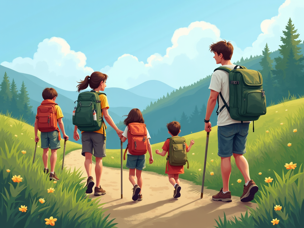 Family hiking together on a scenic trail