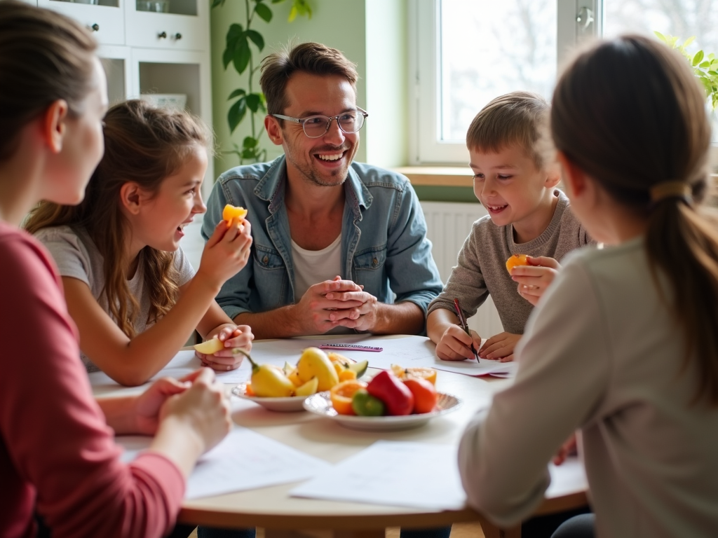 Family learning about nutrition.