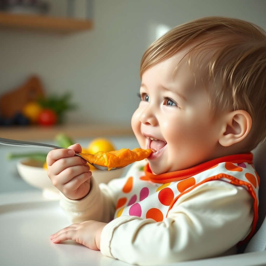 Child safely enjoying a FPIES-friendly puree