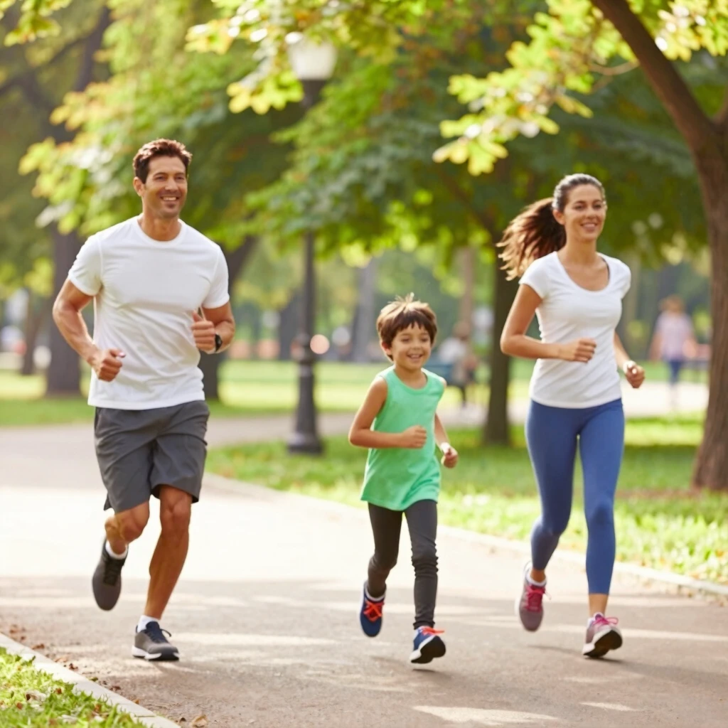 Family enjoying cardio workouts outdoors