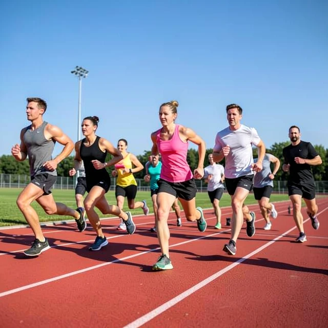 Group doing interval running workouts for stamina