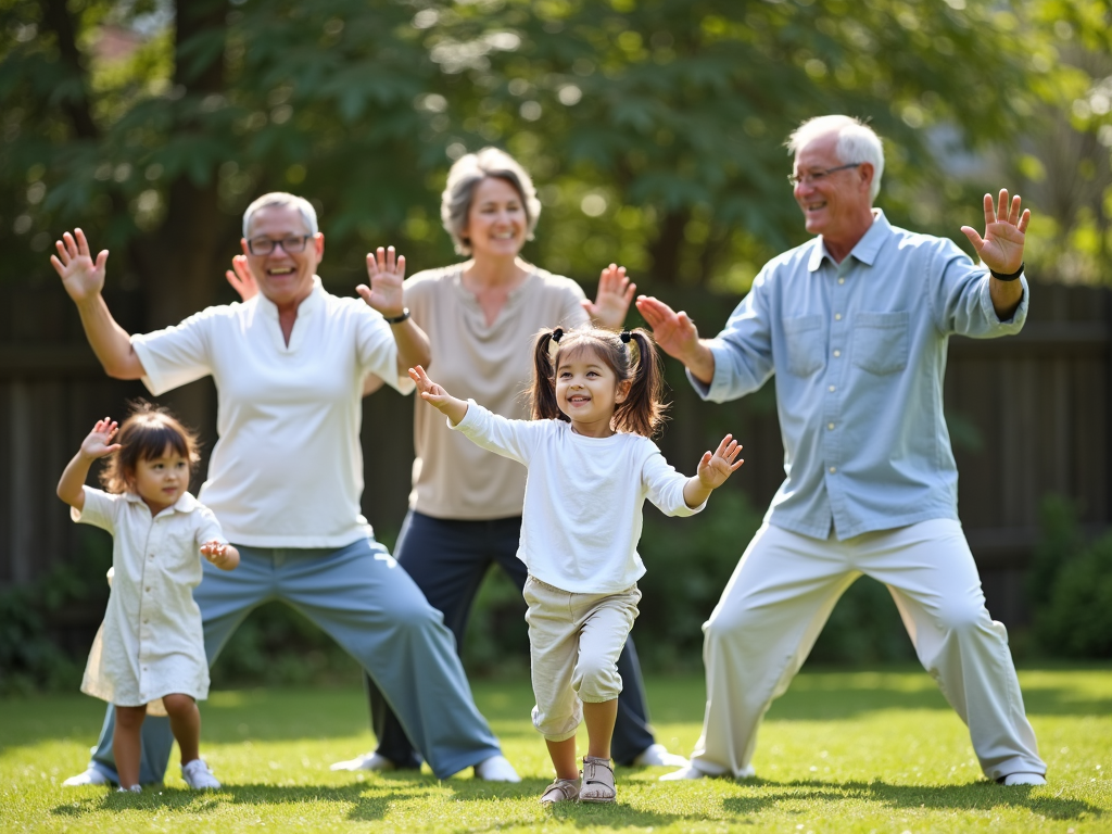 Family practicing Tai Chi for wellness.
