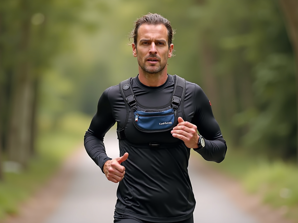 Runner in action, equipped with essential gear for a 5K race.