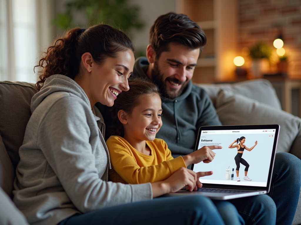 A family using a fitness app together.