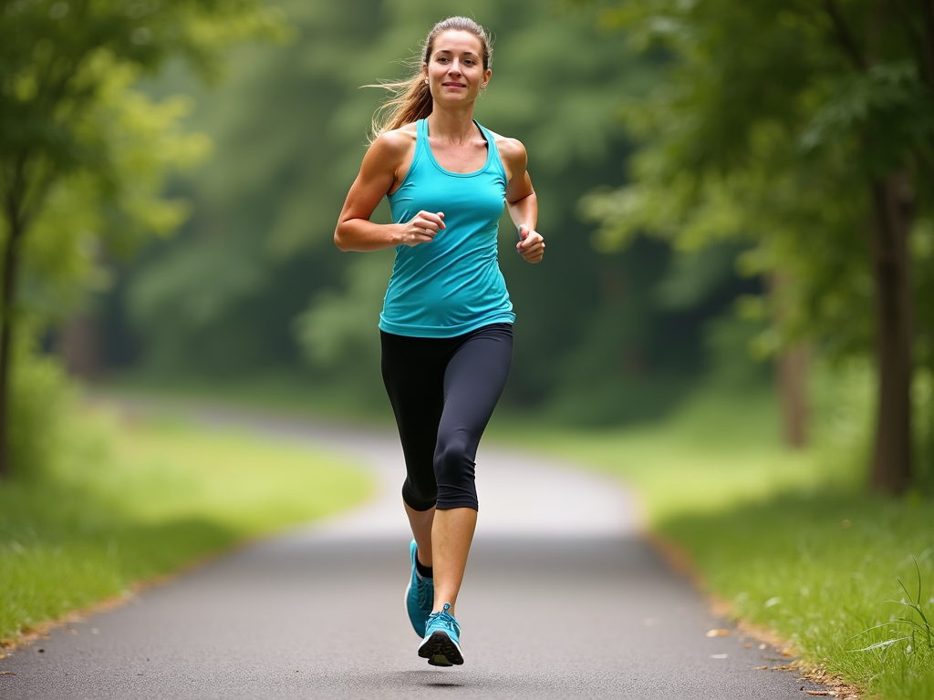 Beginner runner on a park trail