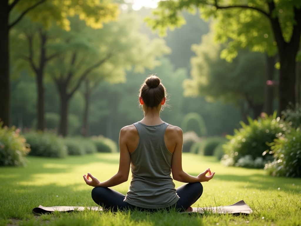 Person meditating in a garden