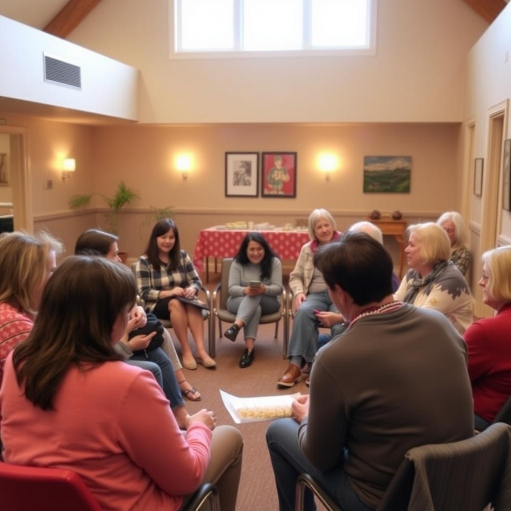 Support group meeting with allergen-free snacks.