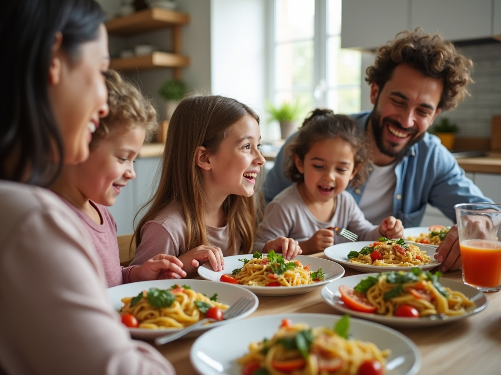 Family enjoying mindful eating