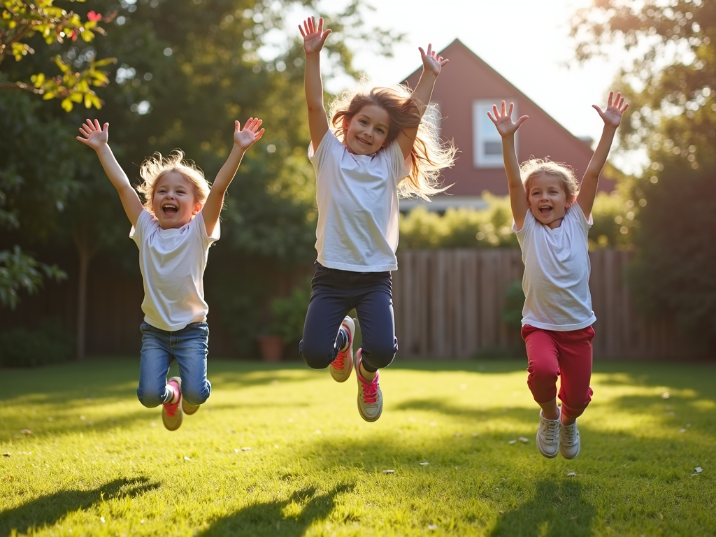 Family enjoying a quick cardio workout together in their backyard.