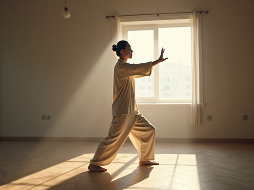 Person practicing Tai Chi indoors