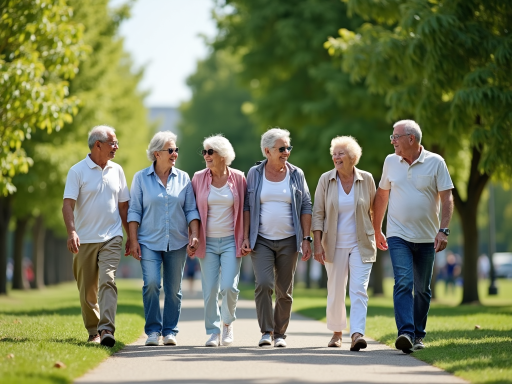 Seniors enjoying a walk in the park