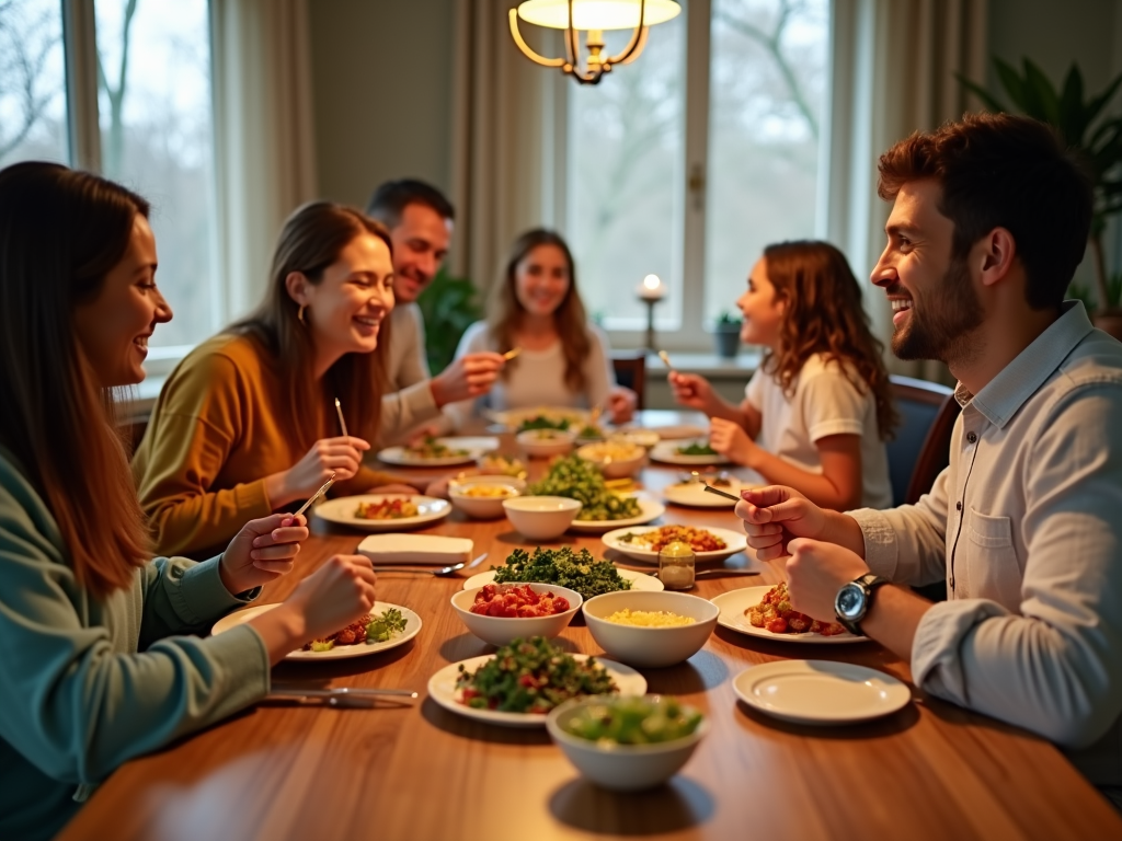Family sharing a mindful meal, full of connection and joy.