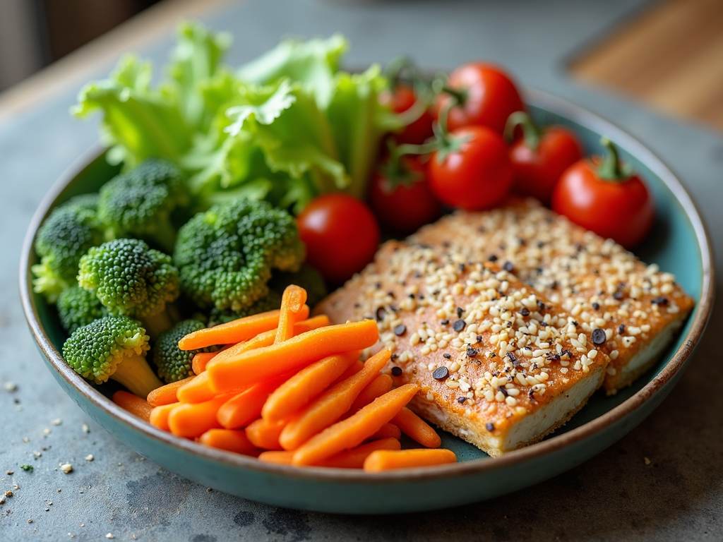 Healthy meal with vegetables and whole grains, symbolizing nutrition for chronic fatigue.