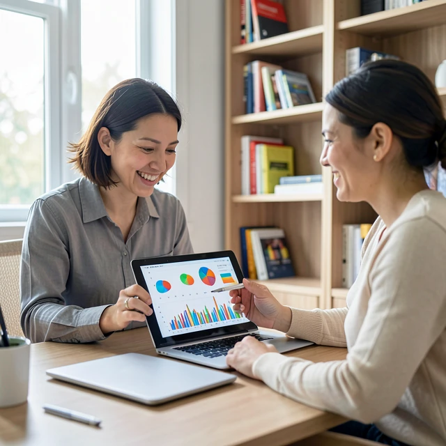 Behavior analyst discussing progress data with a family member