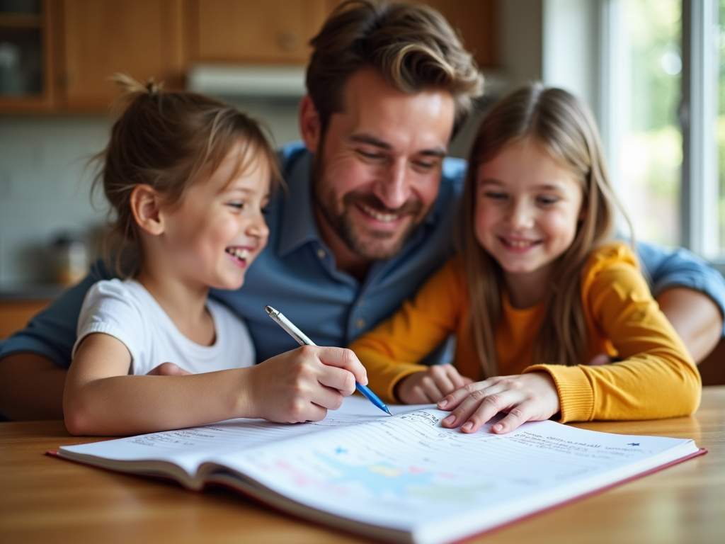 Family reviewing their fitness journal