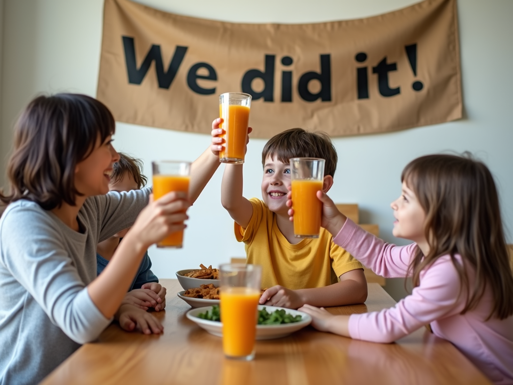 Family celebrating their fitness achievements