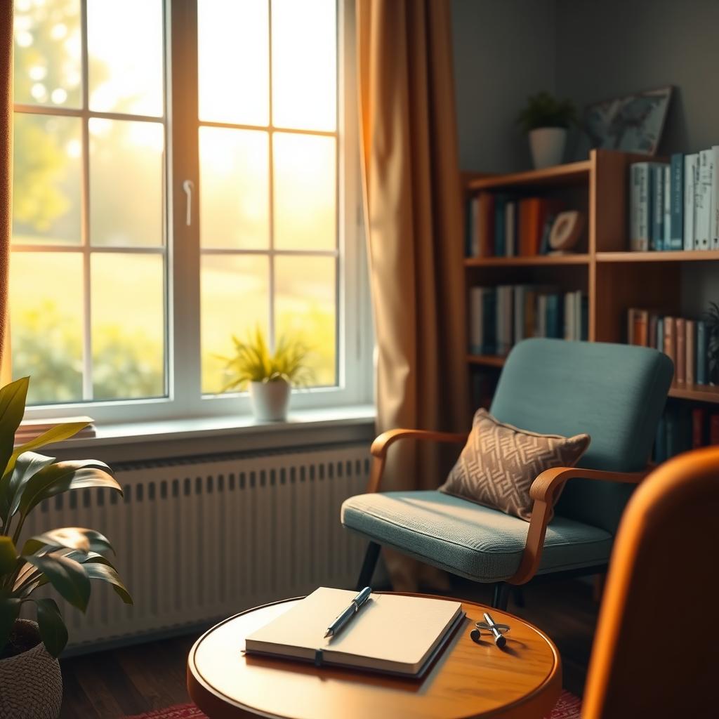 Cozy therapy office with a calming atmosphere