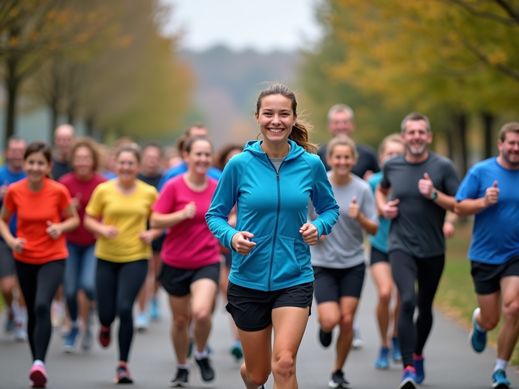 Group of diverse runners starting a 5K race